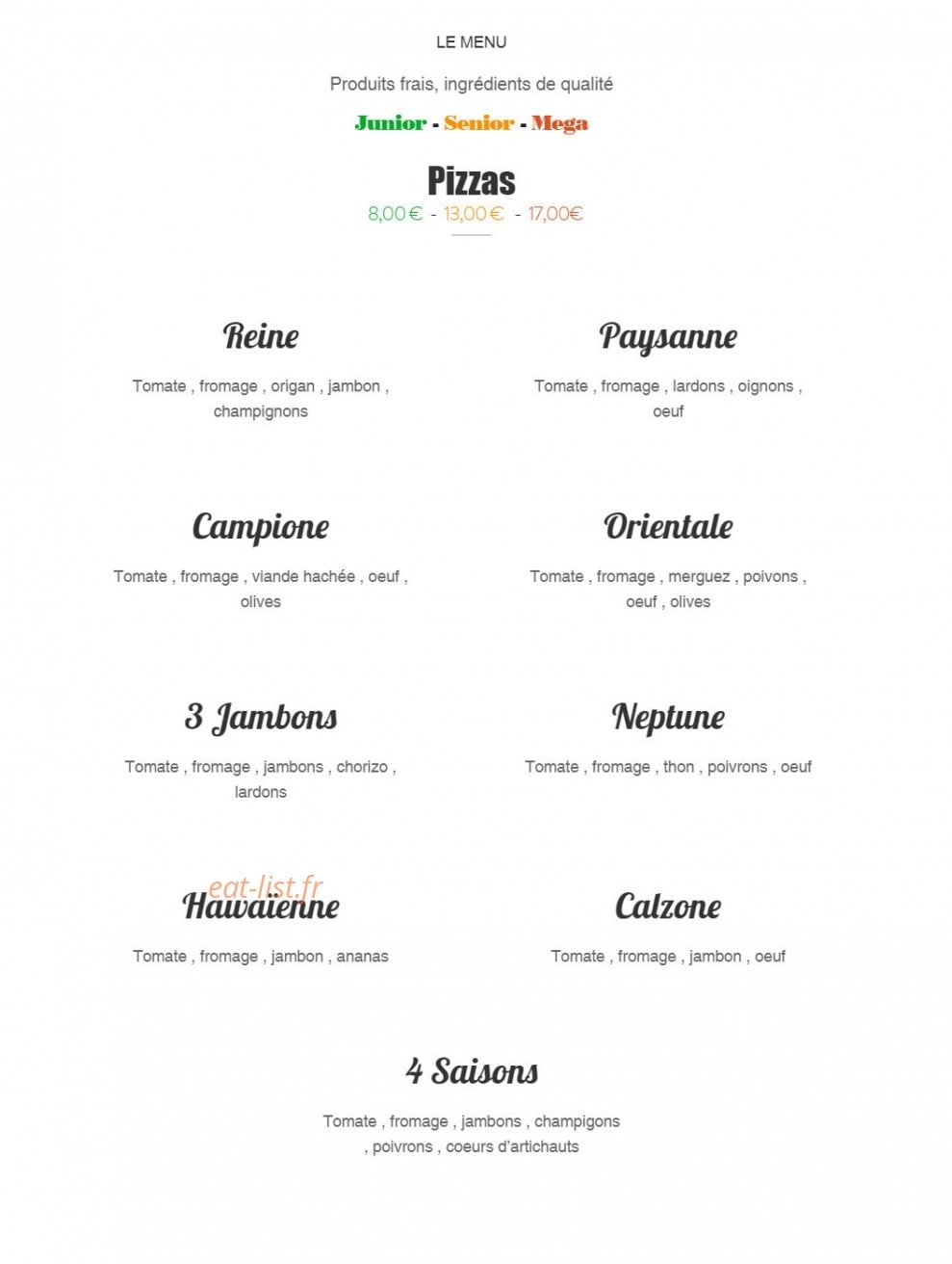 La Casa Del Pizza — carte page 1