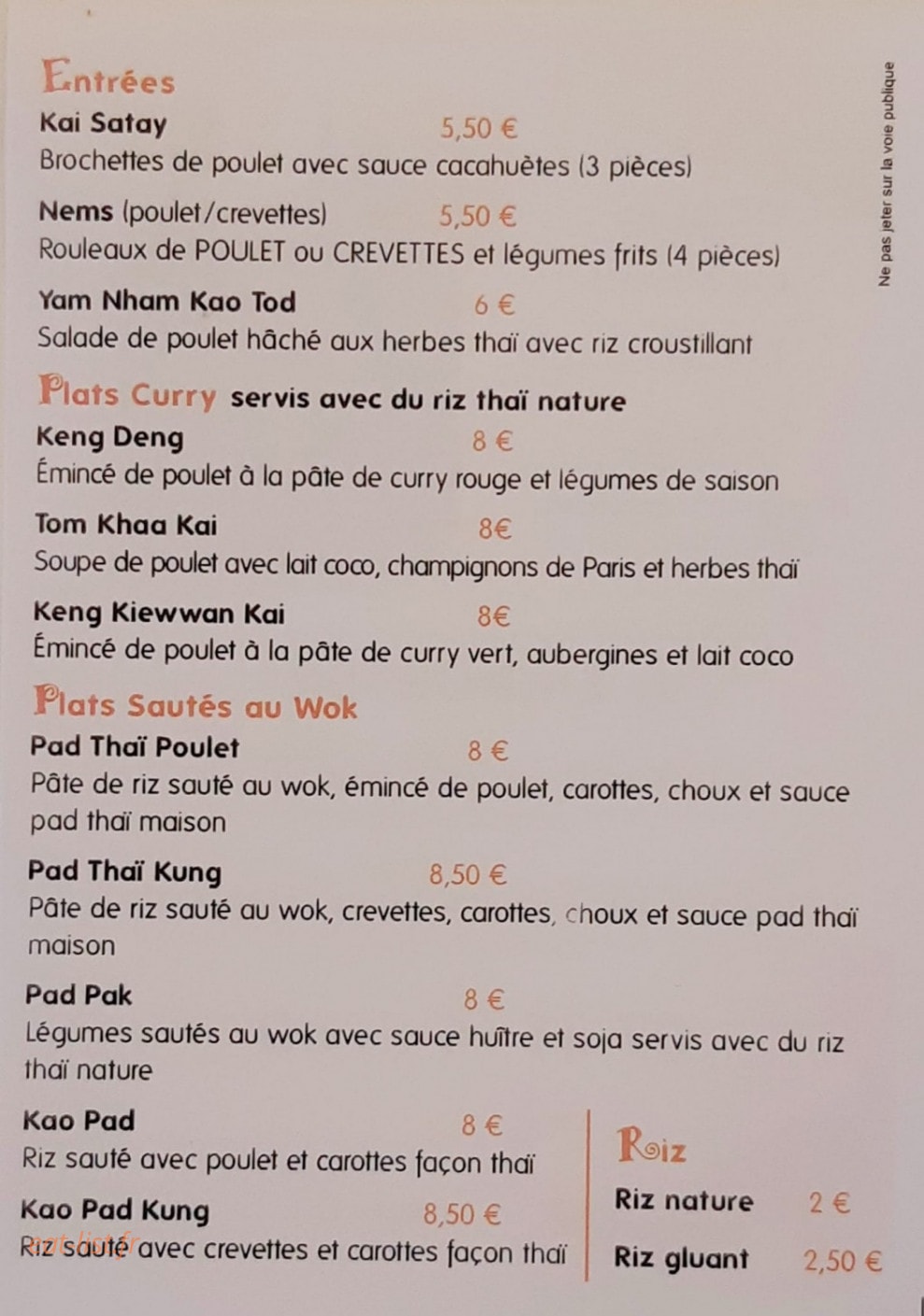 Thaï by Toei — carte page 2