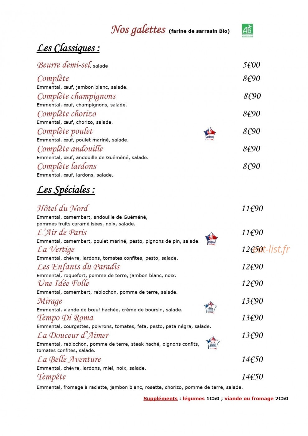 Crêperie Art'Letty — carte page 2