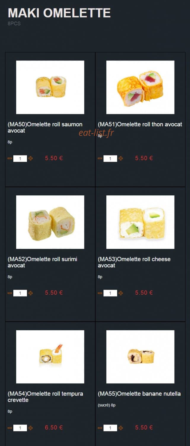 Carte et menu de Sushi Montfort à Montfort l'Amaury — Les maki omelette