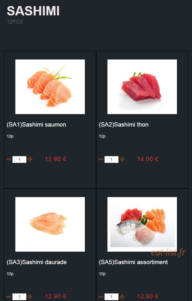 Carte et menu de Sushi Montfort à Montfort l'Amaury — Les sashimi