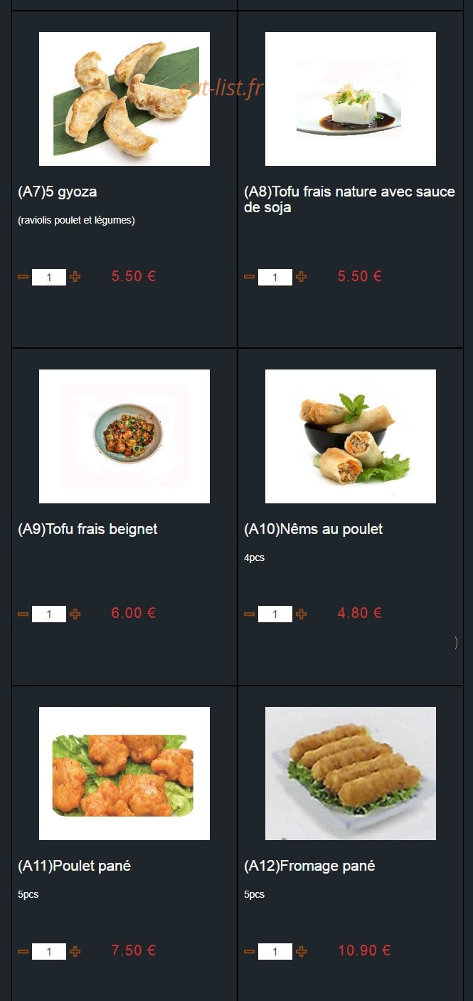 Carte et menu de Sushi Montfort à Montfort l'Amaury — Les entrées page 2