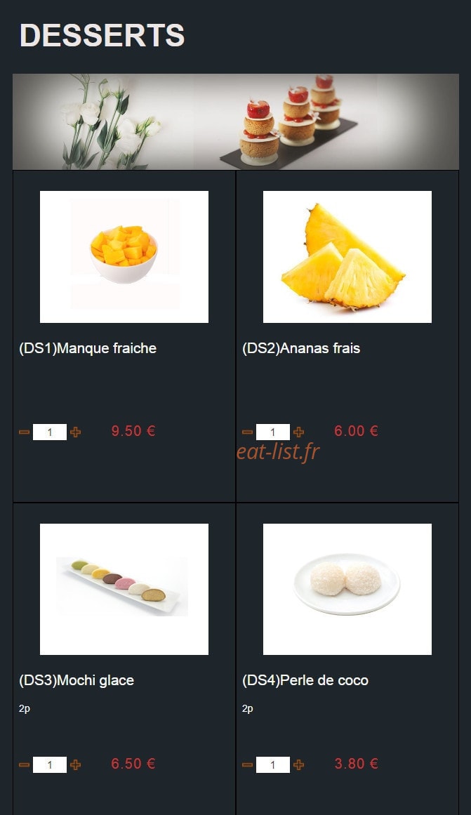 Carte et menu de Sushi Montfort à Montfort l'Amaury — Les desserts