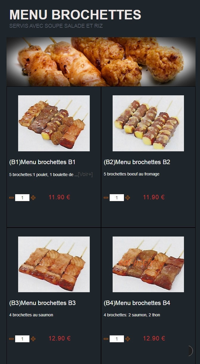 Carte et menu de Sushi Montfort à Montfort l'Amaury — Menus brochettes