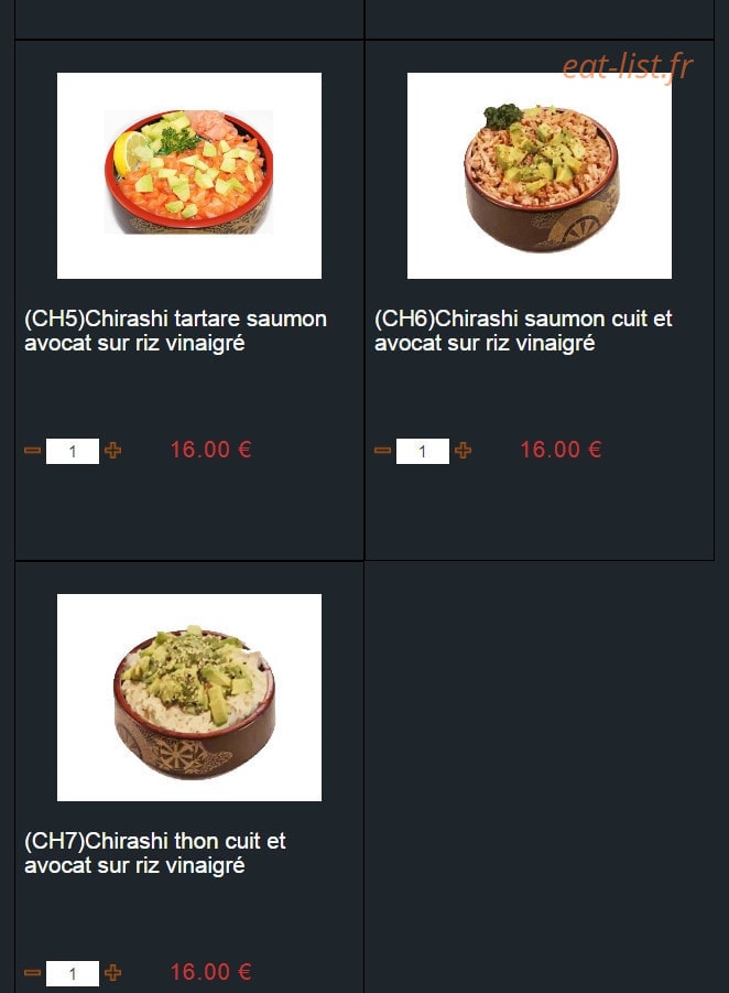 Carte et menu de Sushi Montfort à Montfort l'Amaury — Menus chirashi suite