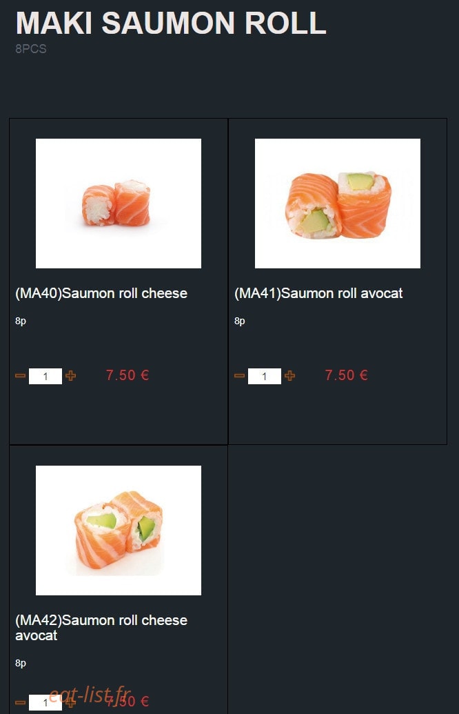 Carte et menu de Sushi Montfort à Montfort l'Amaury — Les maki saumon roll