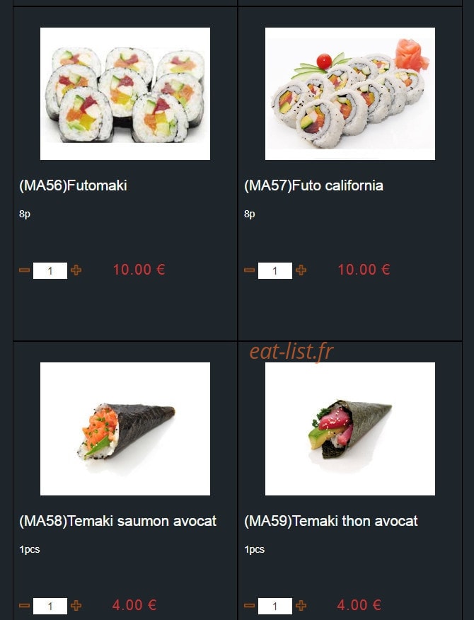 Carte et menu de Sushi Montfort à Montfort l'Amaury — Les maki omelette suite