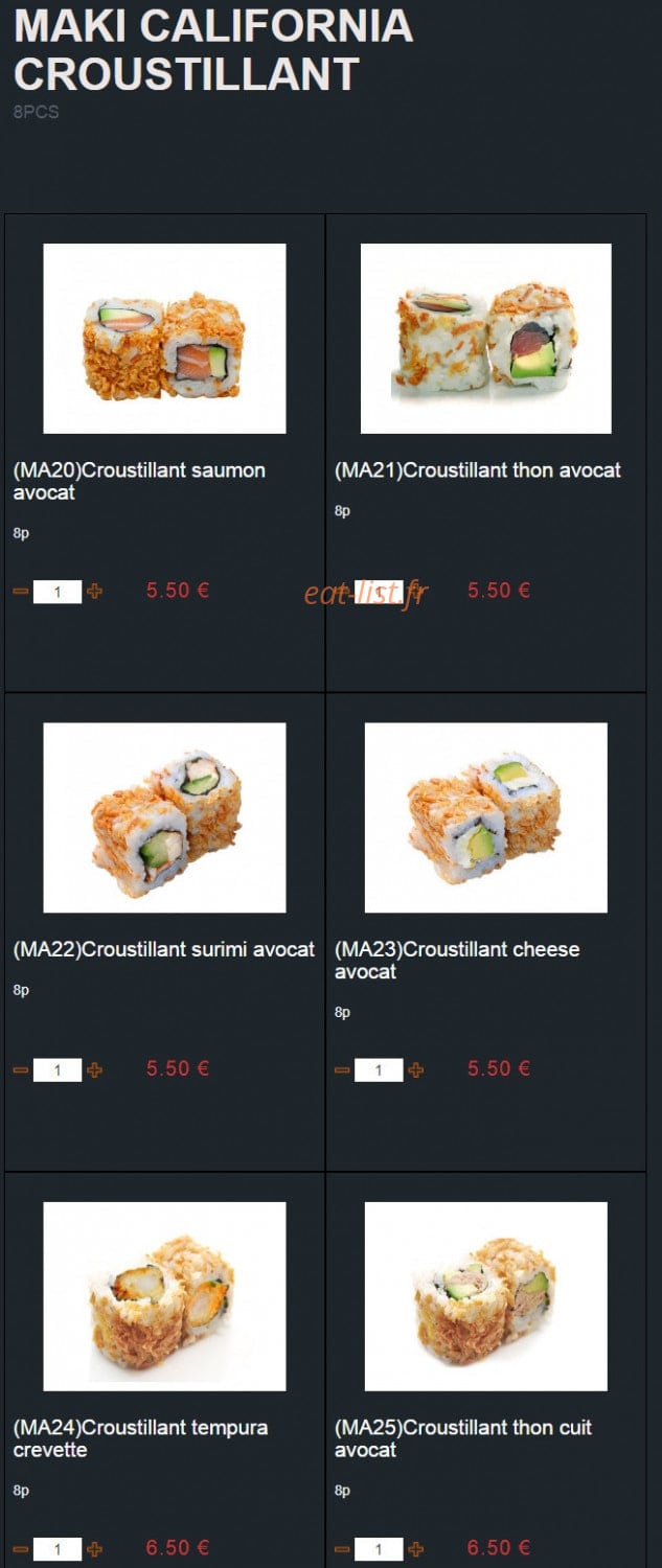 Carte et menu de Sushi Montfort à Montfort l'Amaury — Les maki california croustillant