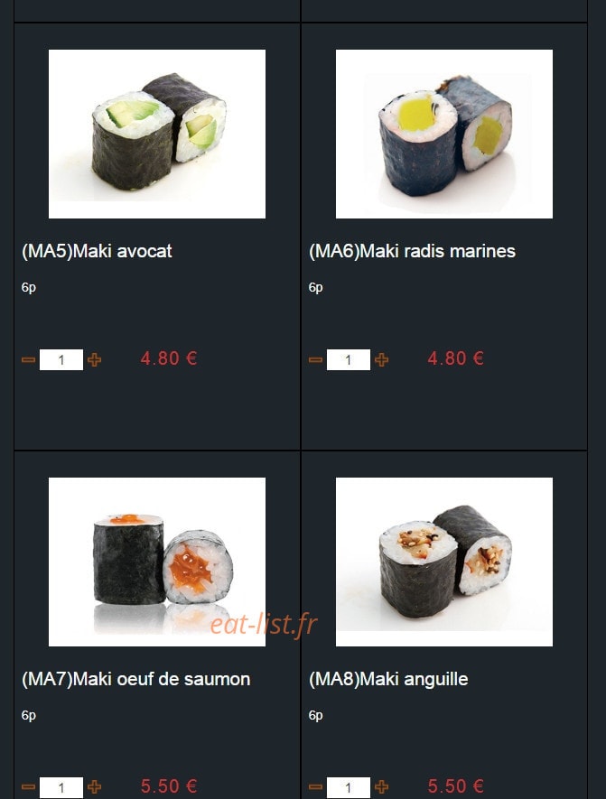 Carte et menu de Sushi Montfort à Montfort l'Amaury — Les maki suite