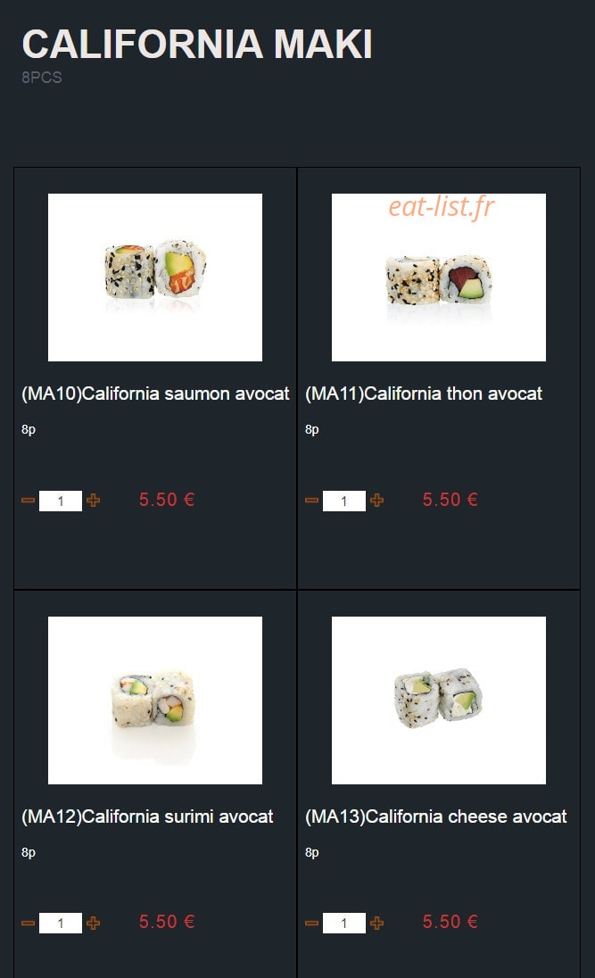 Carte et menu de Sushi Montfort à Montfort l'Amaury — Les california maki