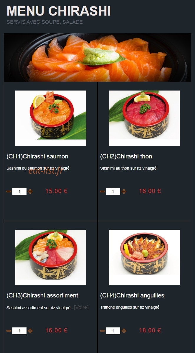 Carte et menu de Sushi Montfort à Montfort l'Amaury — Menus chirashi