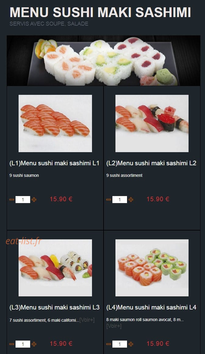 Carte et menu de Sushi Montfort à Montfort l'Amaury — Menus sushi, maki et sashimi