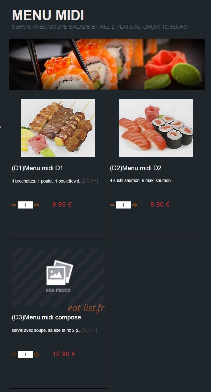 Carte et menu de Sushi Montfort à Montfort l'Amaury — Menus midi