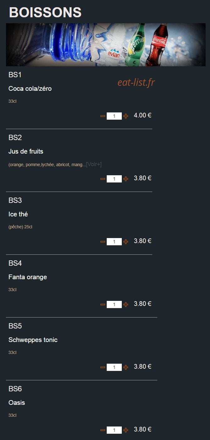 Carte et menu de Sushi Montfort à Montfort l'Amaury — .Les boissons