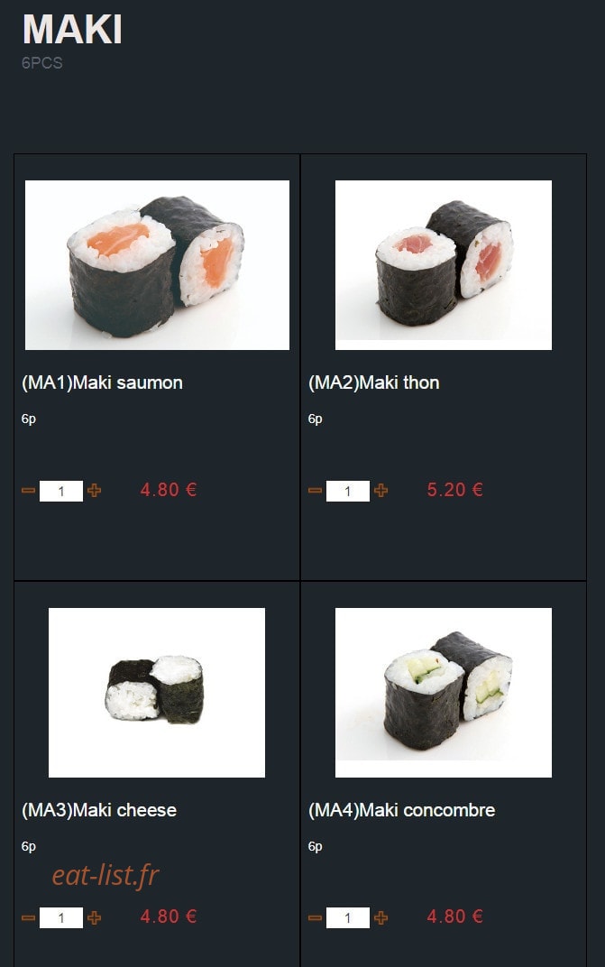 Carte et menu de Sushi Montfort à Montfort l'Amaury — Les maki