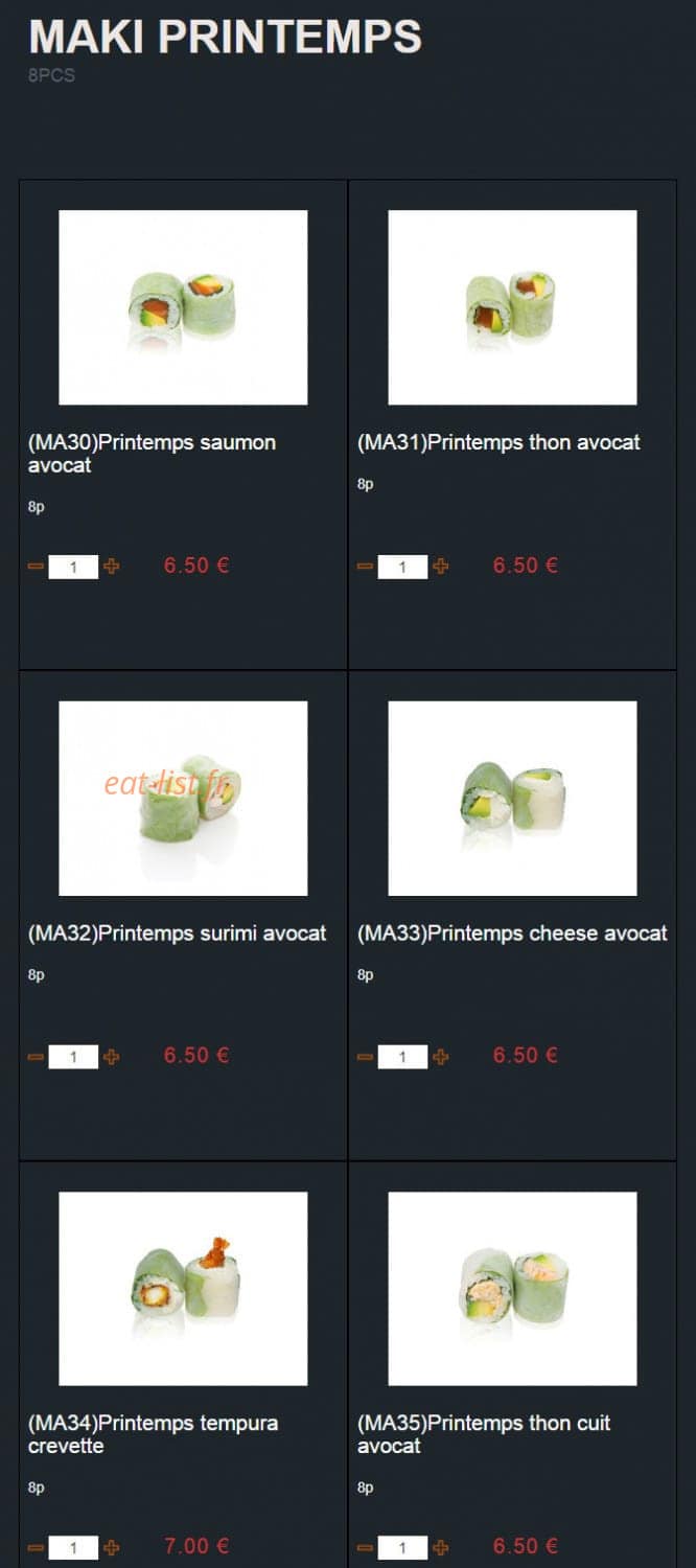 Carte et menu de Sushi Montfort à Montfort l'Amaury — Les maki printemps