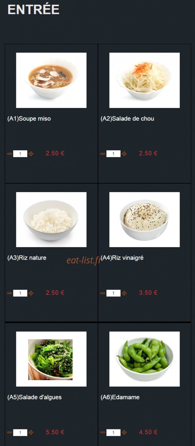 Carte et menu de Sushi Montfort à Montfort l'Amaury — Les entrées
