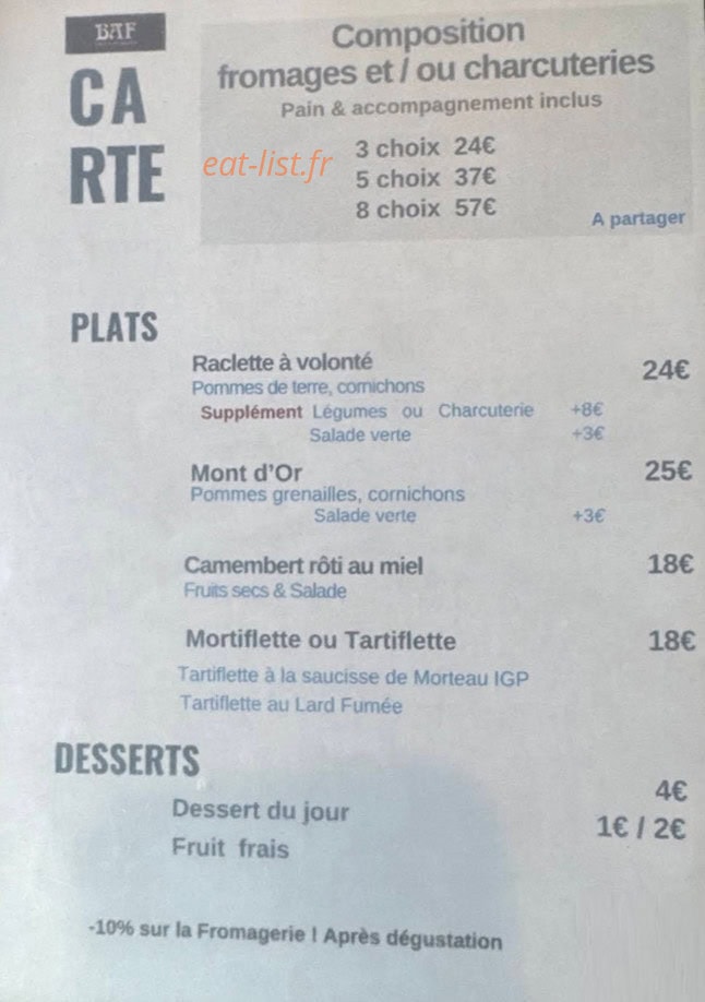 Baf Bar À Fromage — carte page 1