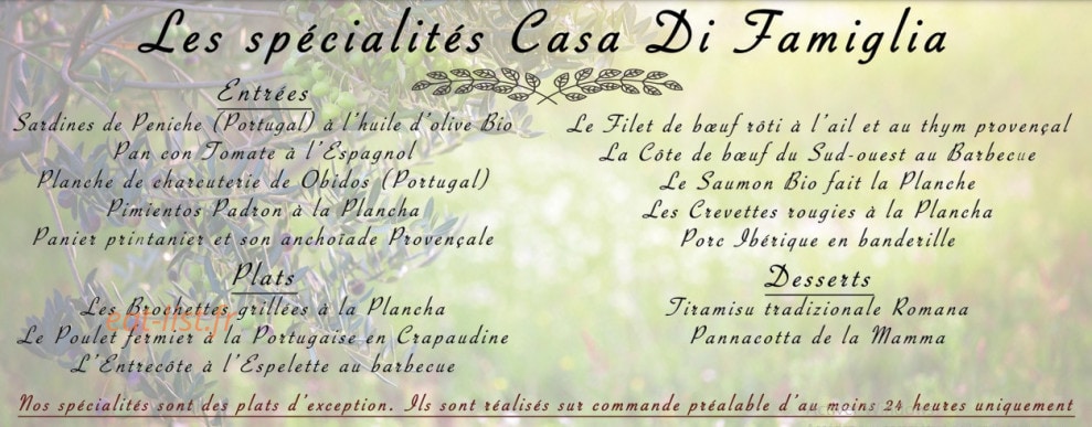 Carte et menu de Casa Di Famiglia à Sartrouville — Les spécialités