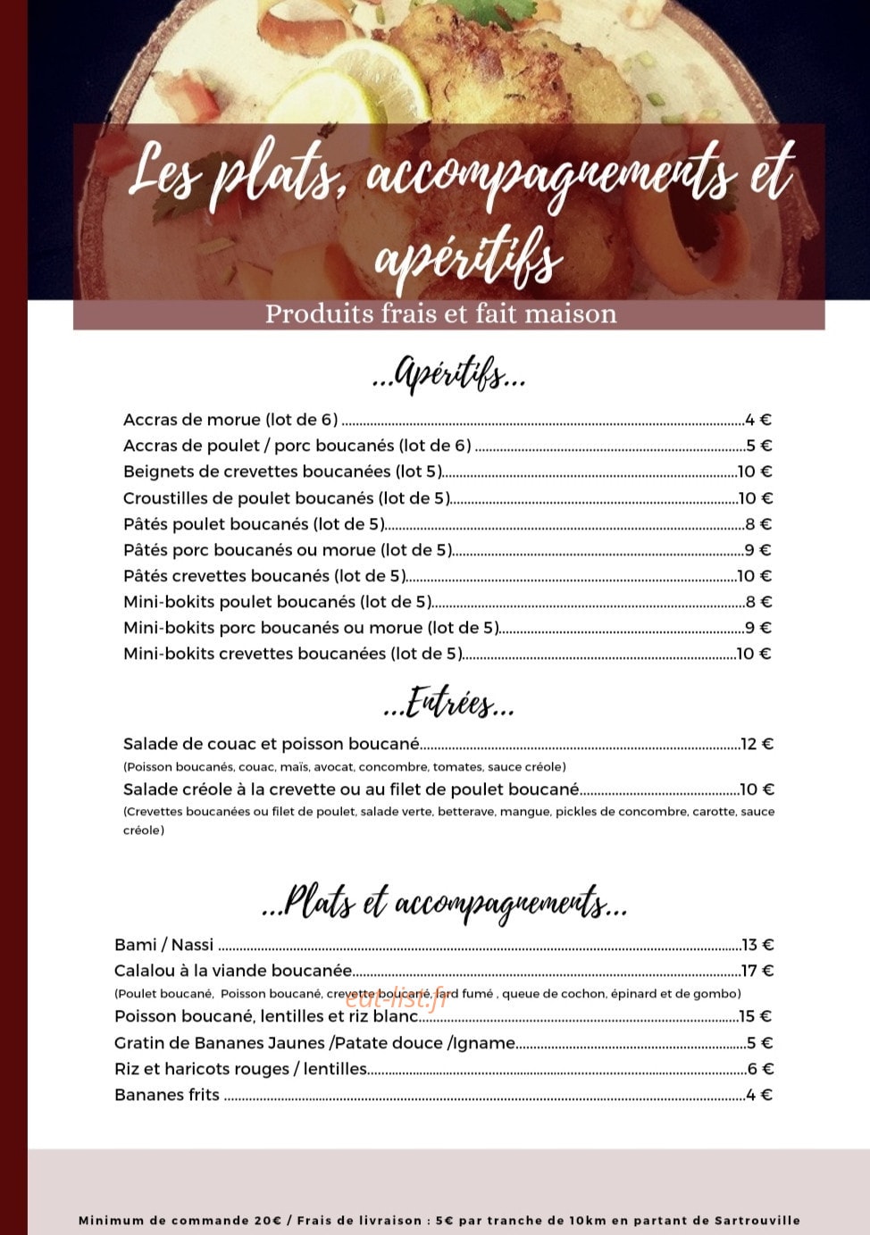 Carte et menu de Ô Tout Boucané à Sartrouville — Plars, accompagnements et apéritifs