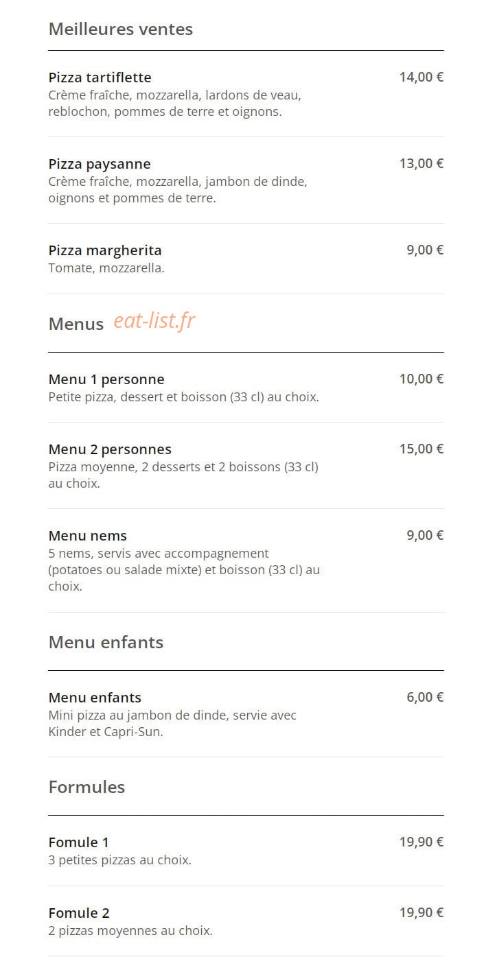 Pizza King — carte page 1