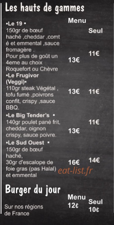 Le XIX Burger à la Francaise — carte page 2