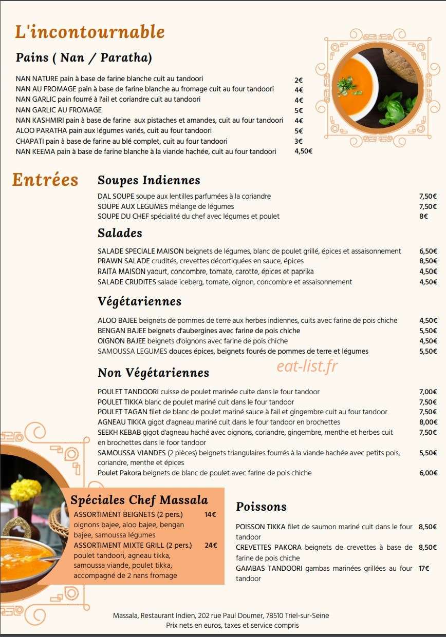 Massala — carte page 1
