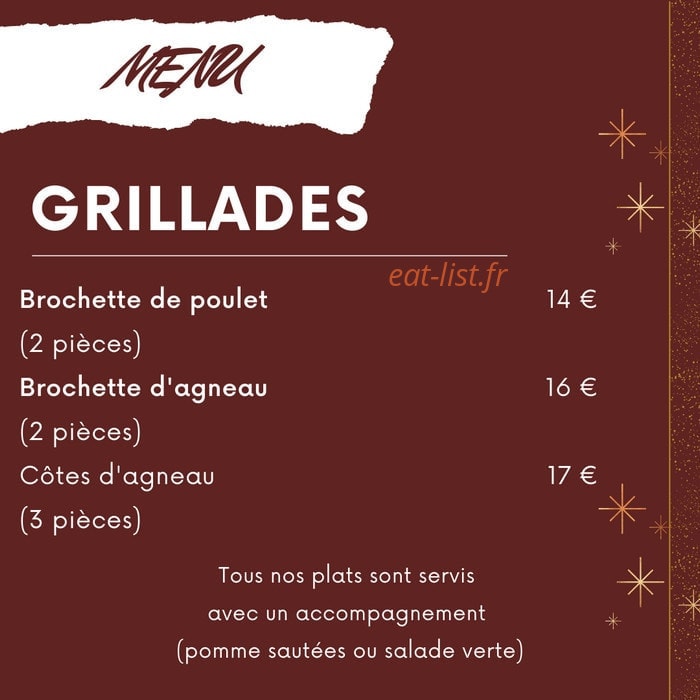 Carte et menu de Nour Djurjura à Triel sur Seine — Les grillades