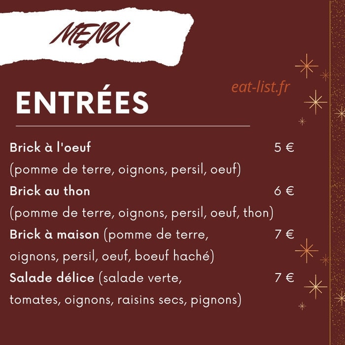 Carte et menu de Nour Djurjura à Triel sur Seine — Les entrées