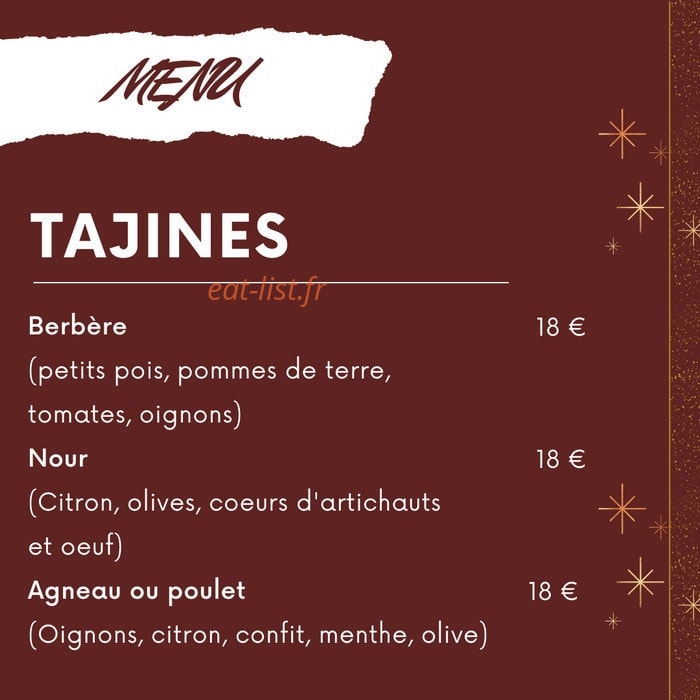 Carte et menu de Nour Djurjura à Triel sur Seine — Les tajines