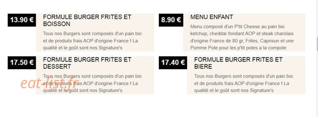 Carte et menu de Signature's Burgers à Triel sur Seine — Menu