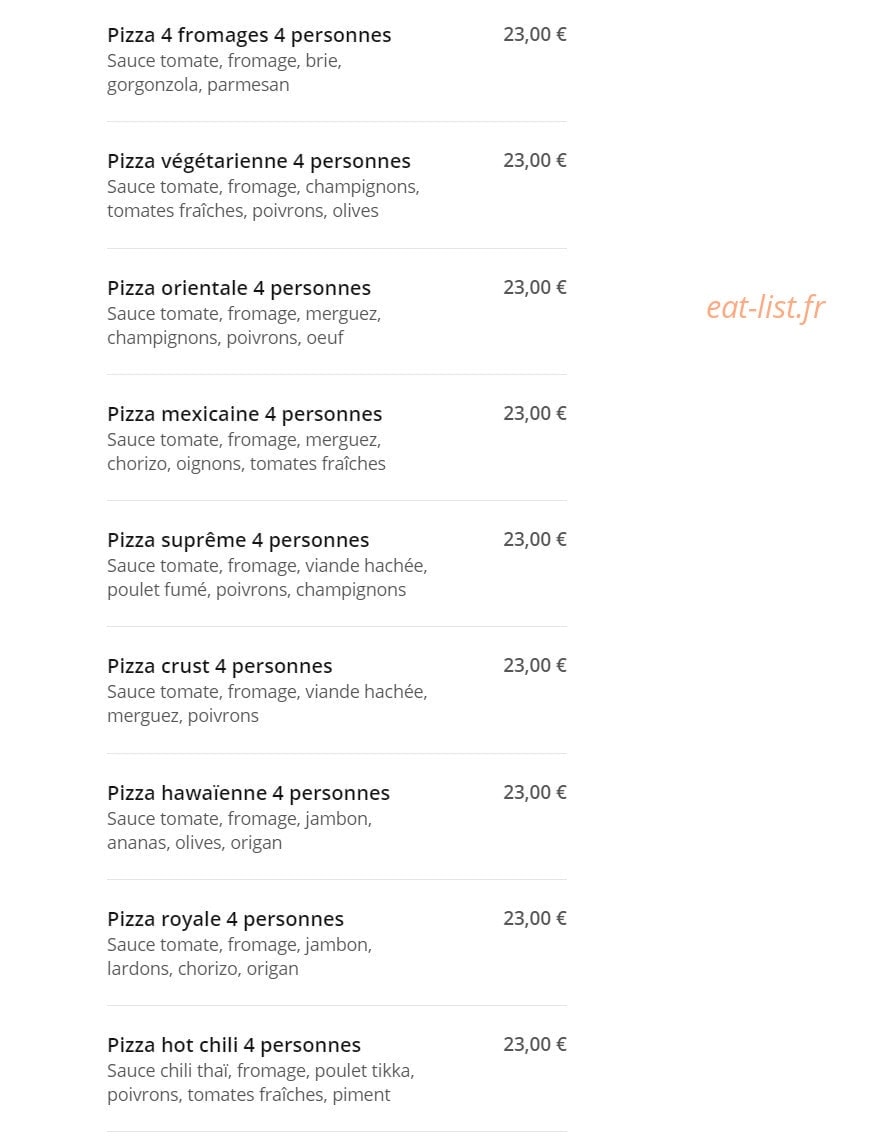 Pizza crust — carte page 14