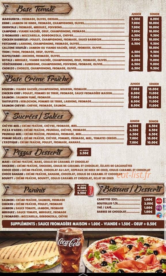 Le Chalet A Pizza — carte page 1