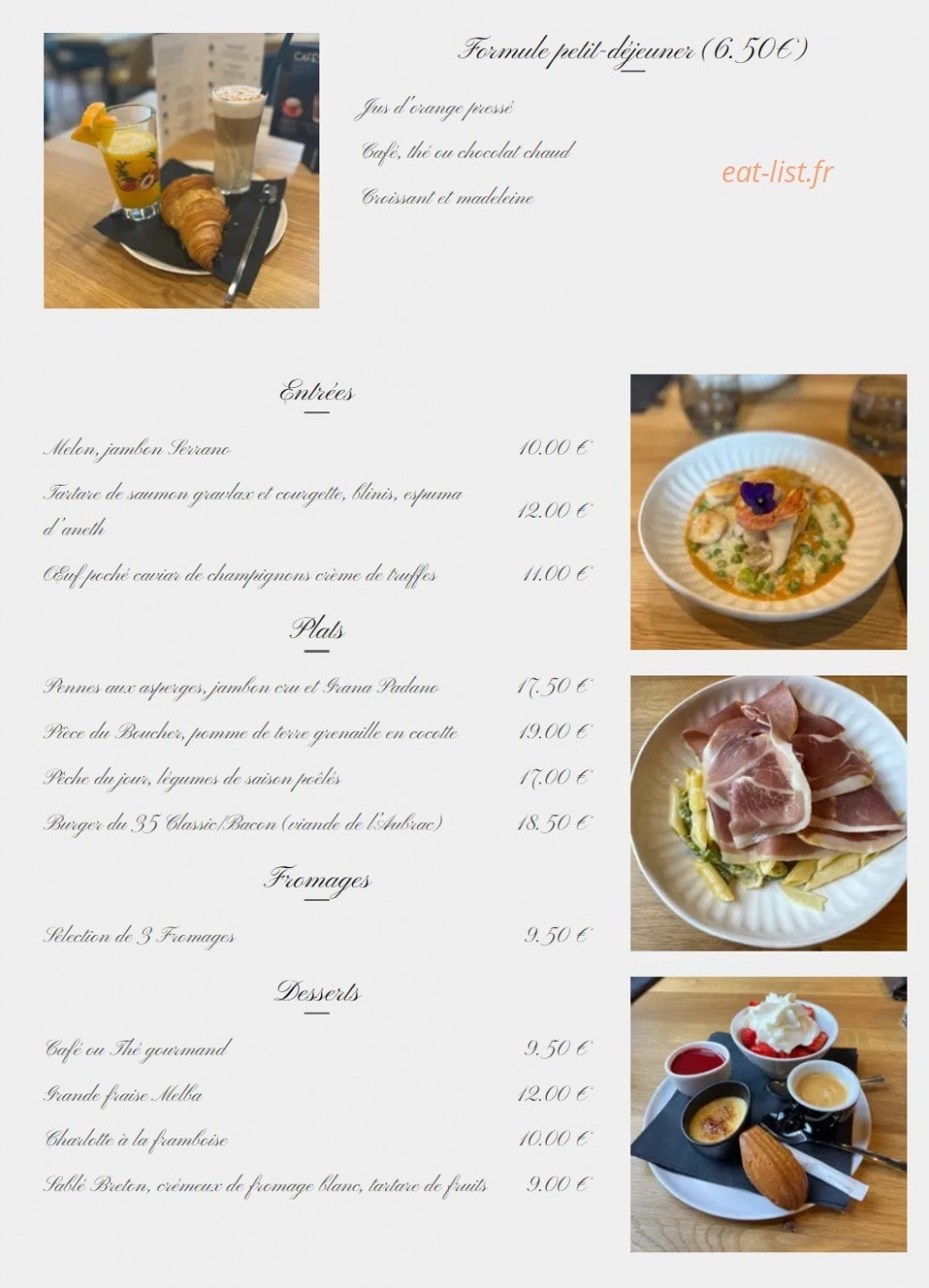 La Brasserie du 35 — carte page 1