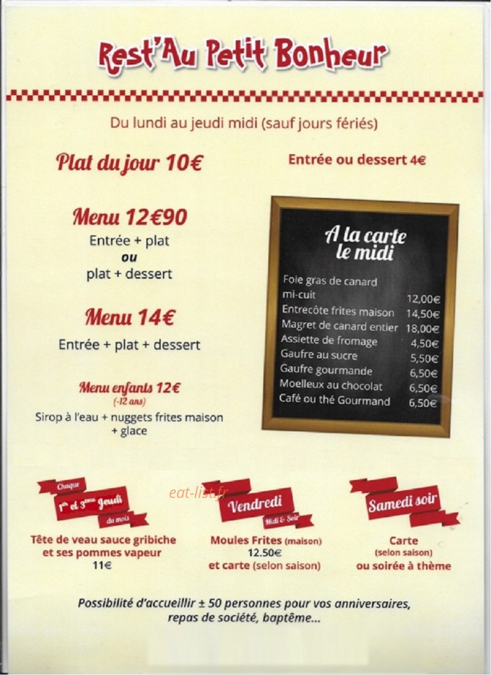 Rest'au petit bonheur — carte page 1