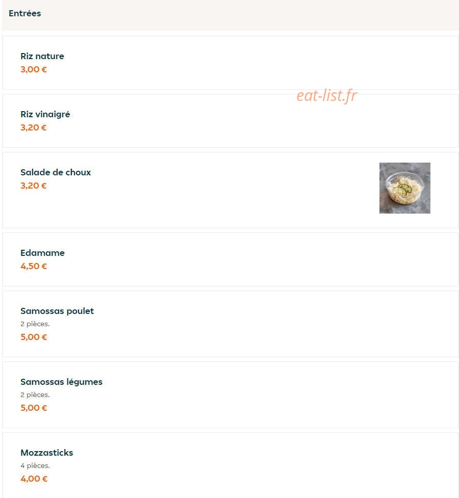 Asian food — carte page 1