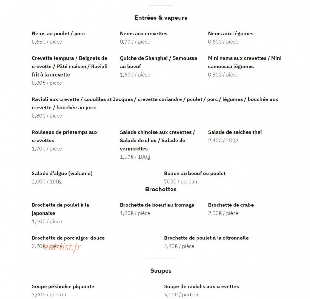 Aux Délices de Shanghai — carte page 1