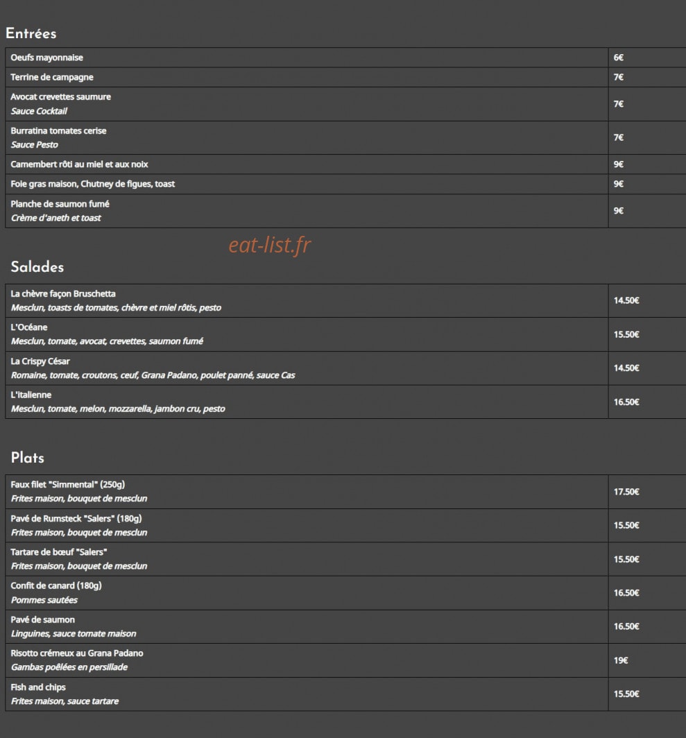 Le Bistrot du Coin — carte page 1