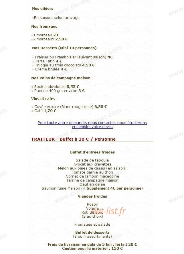 Auberge de l'Artoire — carte page 6