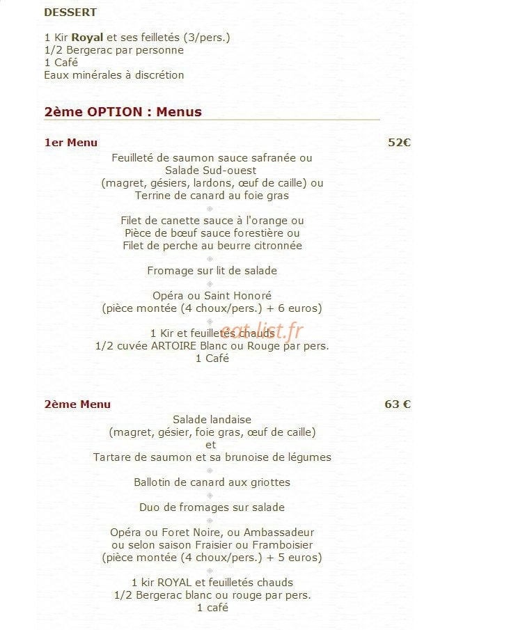 Auberge de l'Artoire — carte page 12