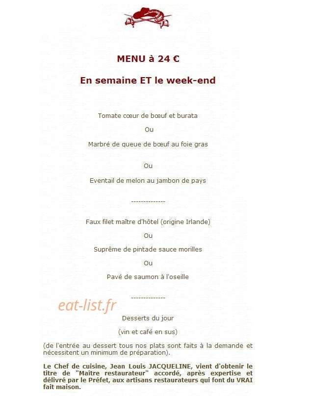 Auberge de l'Artoire — carte page 1