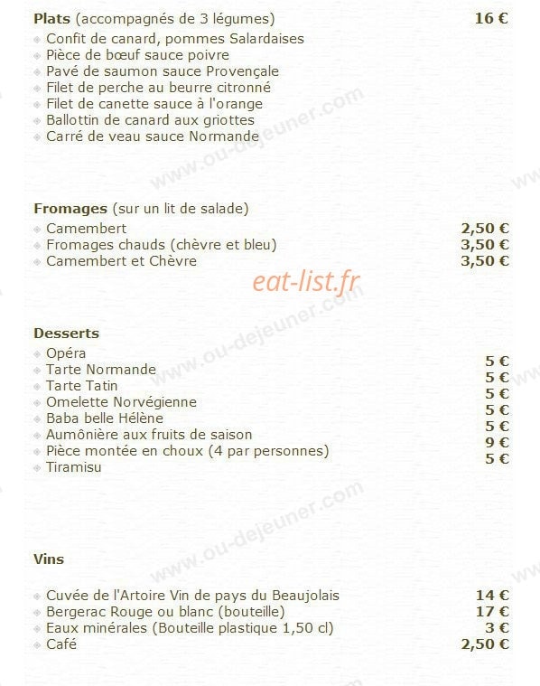 Auberge de l'Artoire — carte page 9
