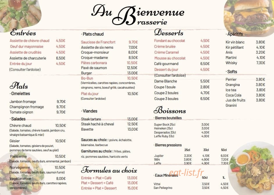 Au Bienvenu — carte page 1