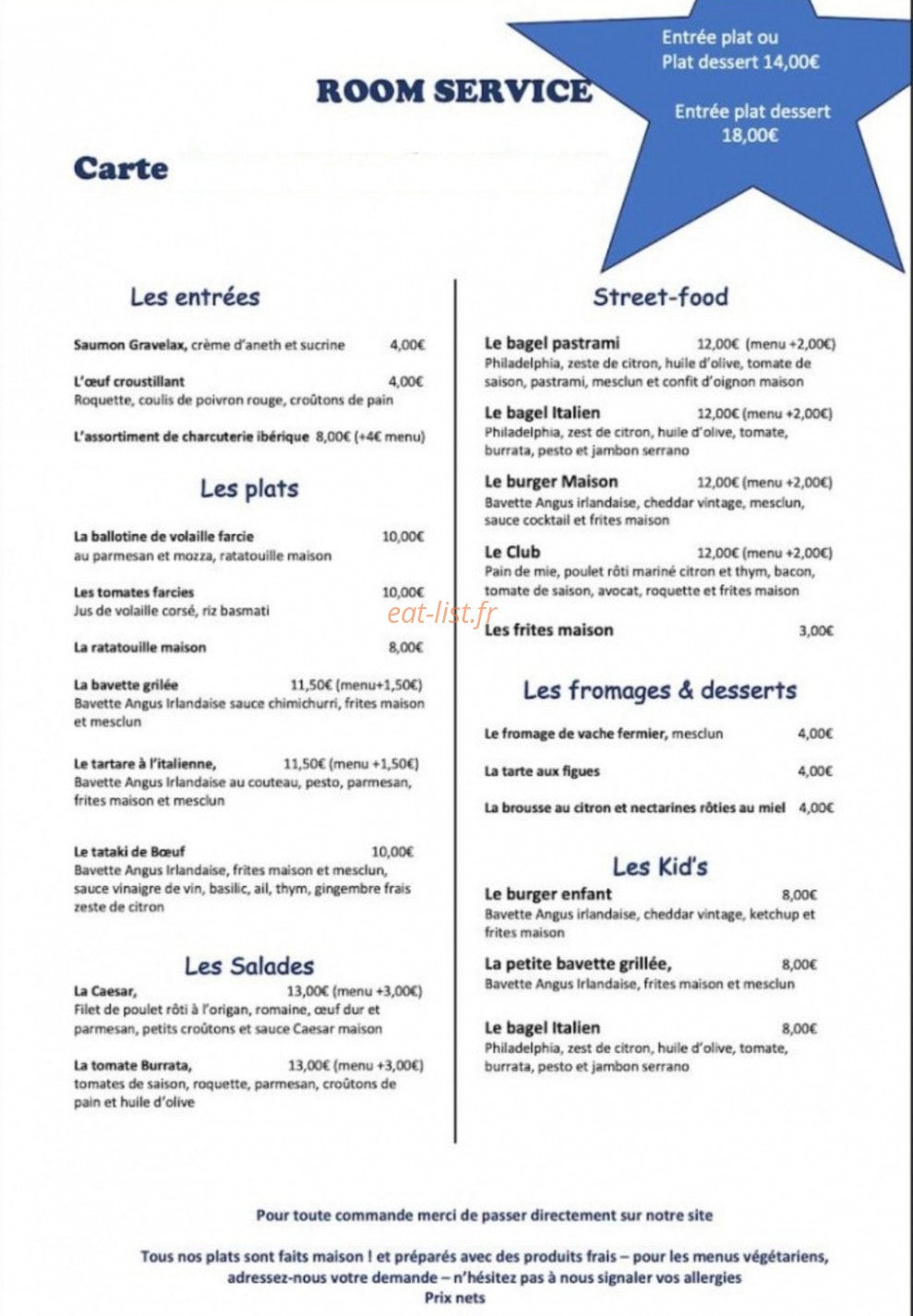 Room Service Bures — carte page 1