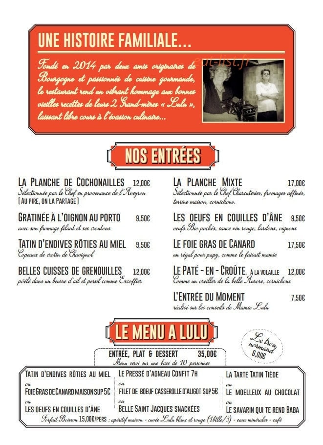 Chez LuLu - Le Bistrot de Mamie — carte page 1