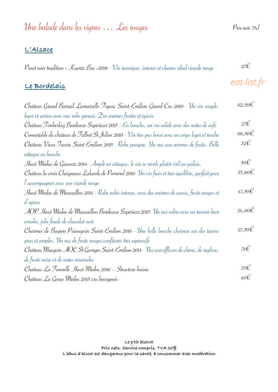 Le Petit Bistrot — carte page 4