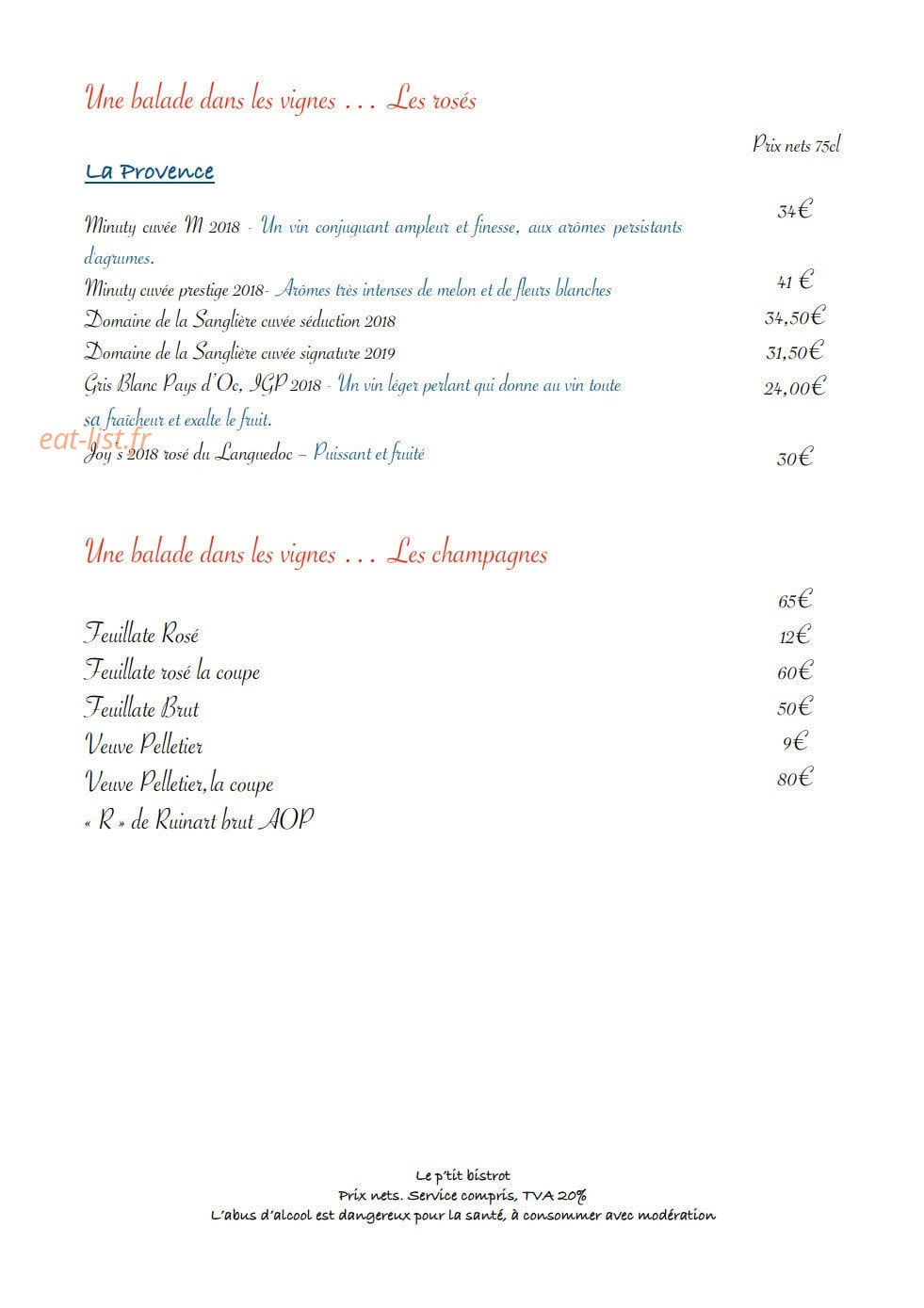 Le Petit Bistrot — carte page 2