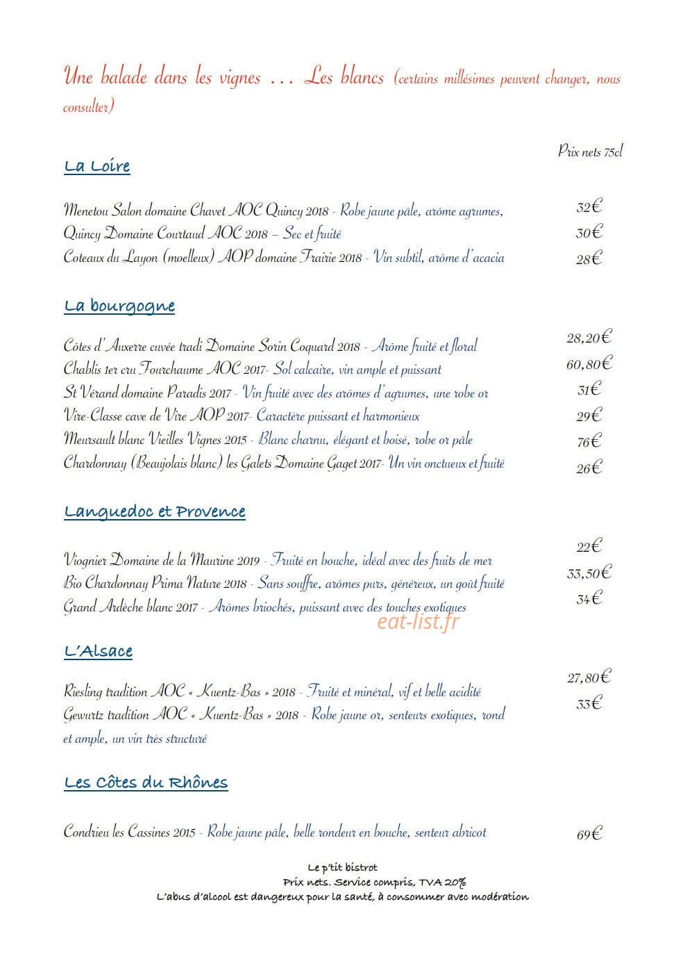 Le Petit Bistrot — carte page 1