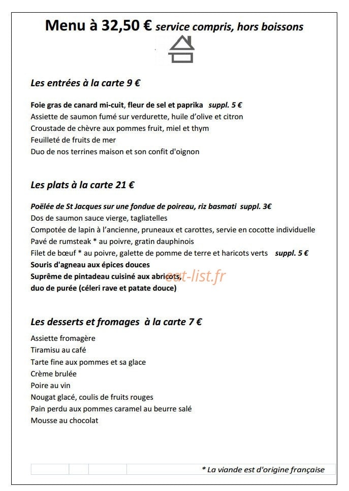 Auberge de L'Abbaye — carte page 1