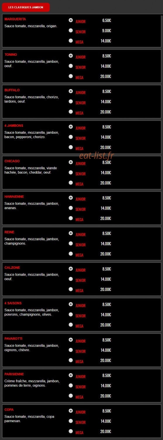 Pronto pizza — carte page 1